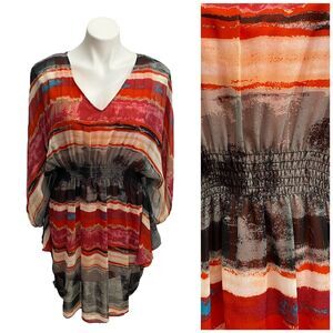 RB Collection NY Dress Womens Size 10 Orange Boho Festival Chiffon Summer Resort